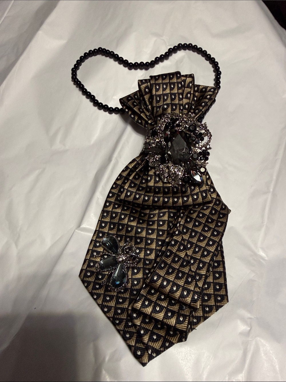 Jeweled Black and Gold Necklace with Black and Silver Accents.